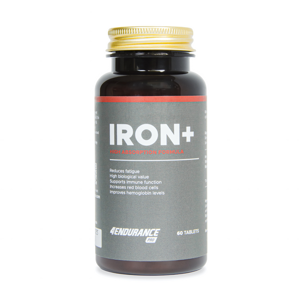 Iron+ 4Endurance Pro verhindert Müdigkeit, erhöht den VO2 max und unterstützt die Gehirnfunktion mit Eisen, Vitamin C und Himbeerblatt-Extrakt.