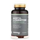 4Endurance Pro Acetyl-L-Carnitine 90 capsules pack, dunkel bernsteinfarbene Flasche mit goldfarbenem Verschluss und Etikett mit grünen Streifen auf weißem Hintergrund.