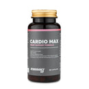 4Endurance Pro Cardio Max - 60 Kapseln Herzunterstützungsformel, schwarze Flasche mit goldenem Verschluss, rosa Akzent, weißer Hintergrund.