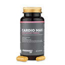 4Endurance Pro Cardio Max - 60 Kapseln Herzunterstützungsformel, schwarze Flasche mit goldenem Verschluss, rosa Akzent, weißer Hintergrund.