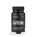 Nduranz Caffeine Capsules - 100 Kapseln, schwarze zylindrische Flasche mit geriffelter Kappe und Etikett mit der Angabe „50 mg Koffein pro Kapsel“.