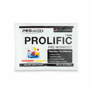 PES Single Serving Prolific – 7 g Himbeer-Limonade Geschmack, Beutel mit Himbeer- und Zitronenillustration auf weißem Hintergrund.