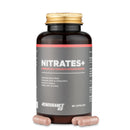 4Endurance Pro Nitrates+ - 90 Kapseln Nahrungsergänzungsmittel, schwarze Flasche mit goldenem Deckel und Etikett mit Gesundheitsvorteilen.